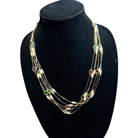 Gold‎ Tone Layered Necklace with Multicolor Accents Women's Fashion Jewelry - Picture 2 of 6